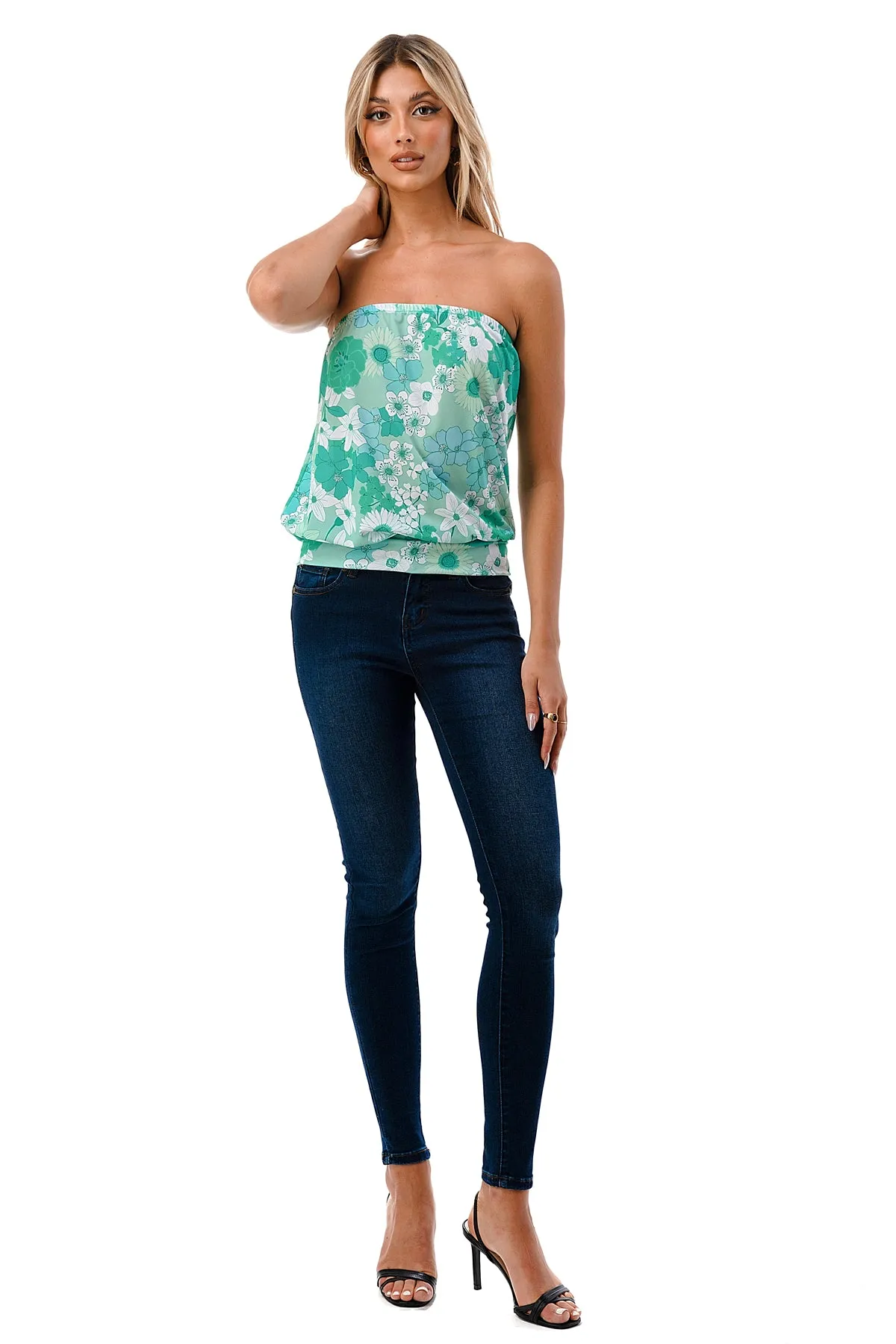 SASKIA TUBE TOP (GREEN FLORAL)- VT2924