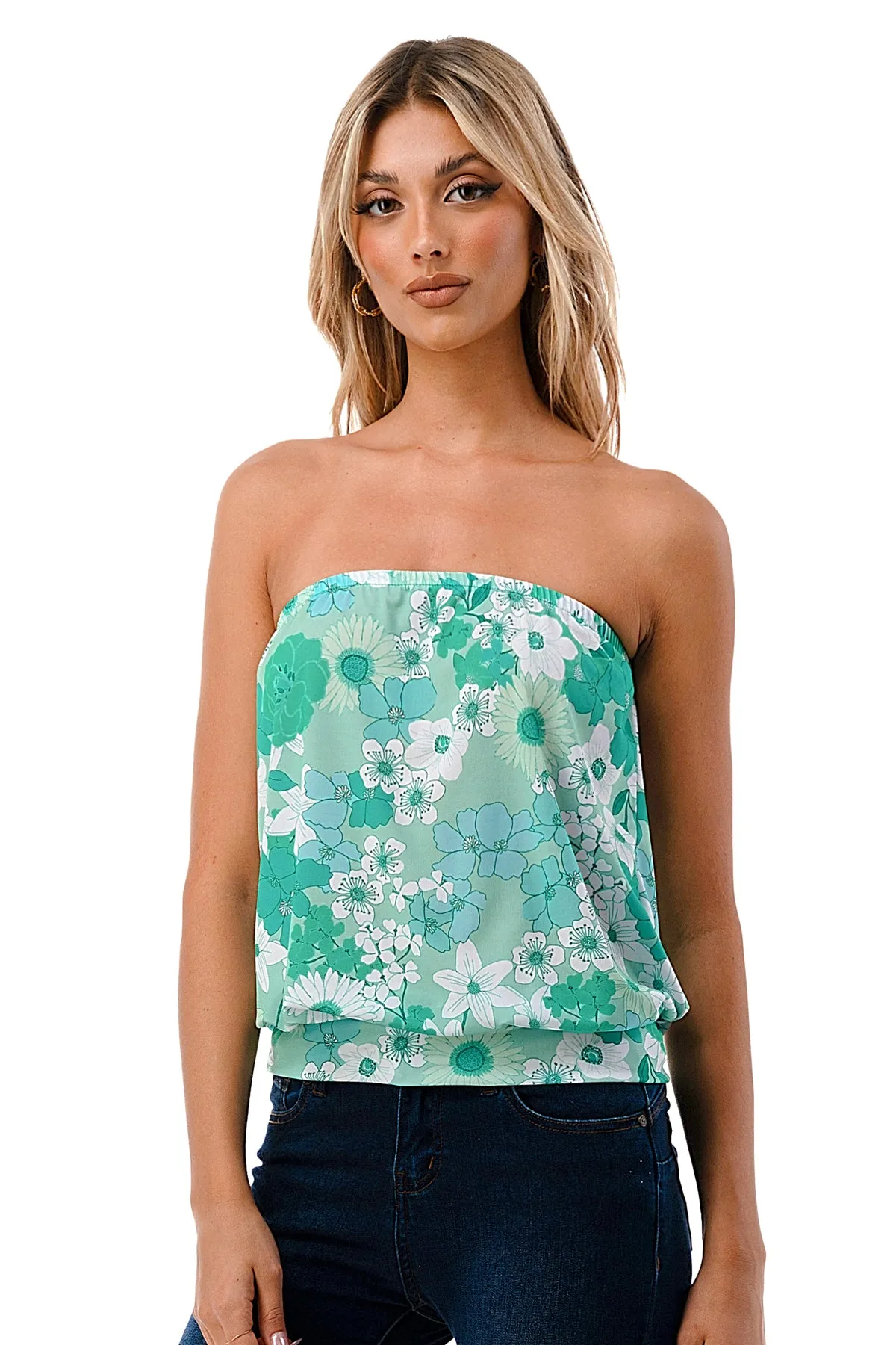 SASKIA TUBE TOP (GREEN FLORAL)- VT2924