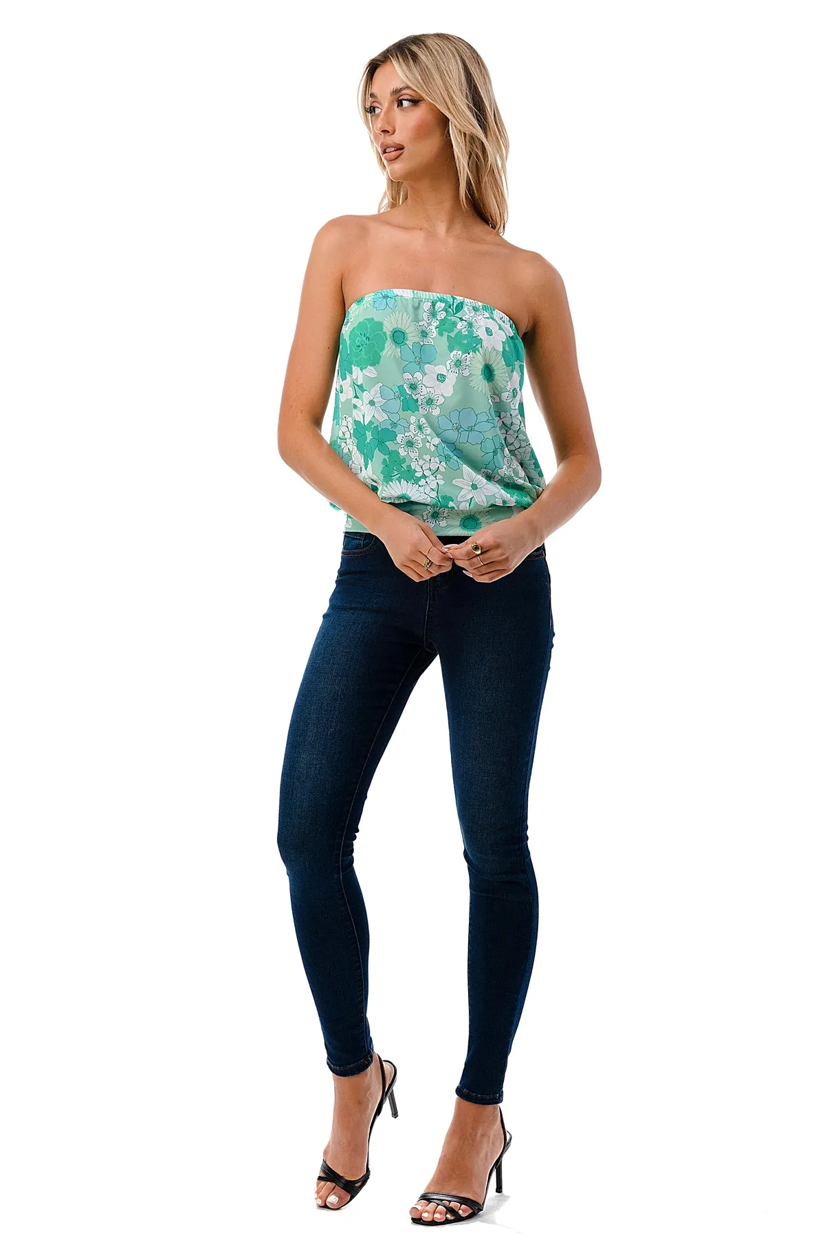 SASKIA TUBE TOP (GREEN FLORAL)- VT2924
