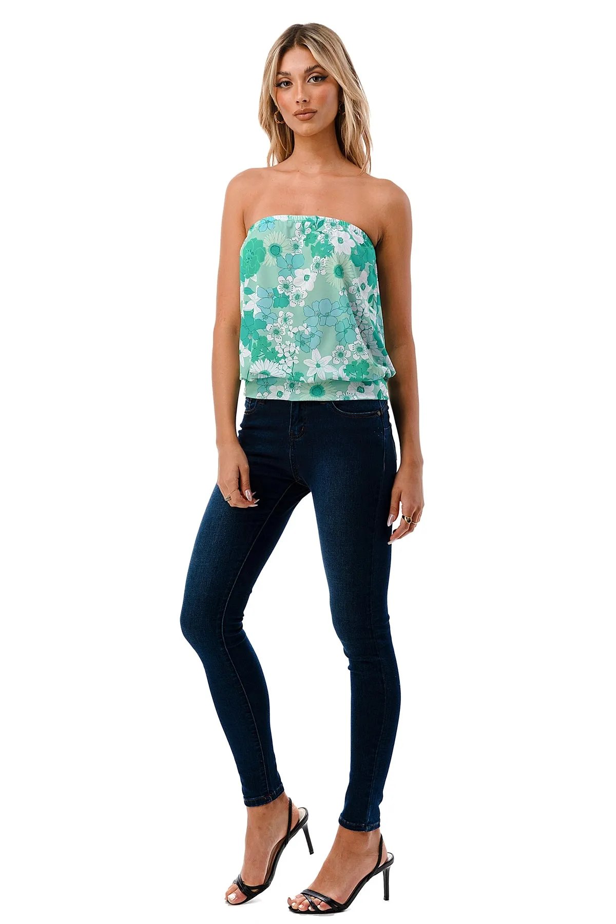 SASKIA TUBE TOP (GREEN FLORAL)- VT2924