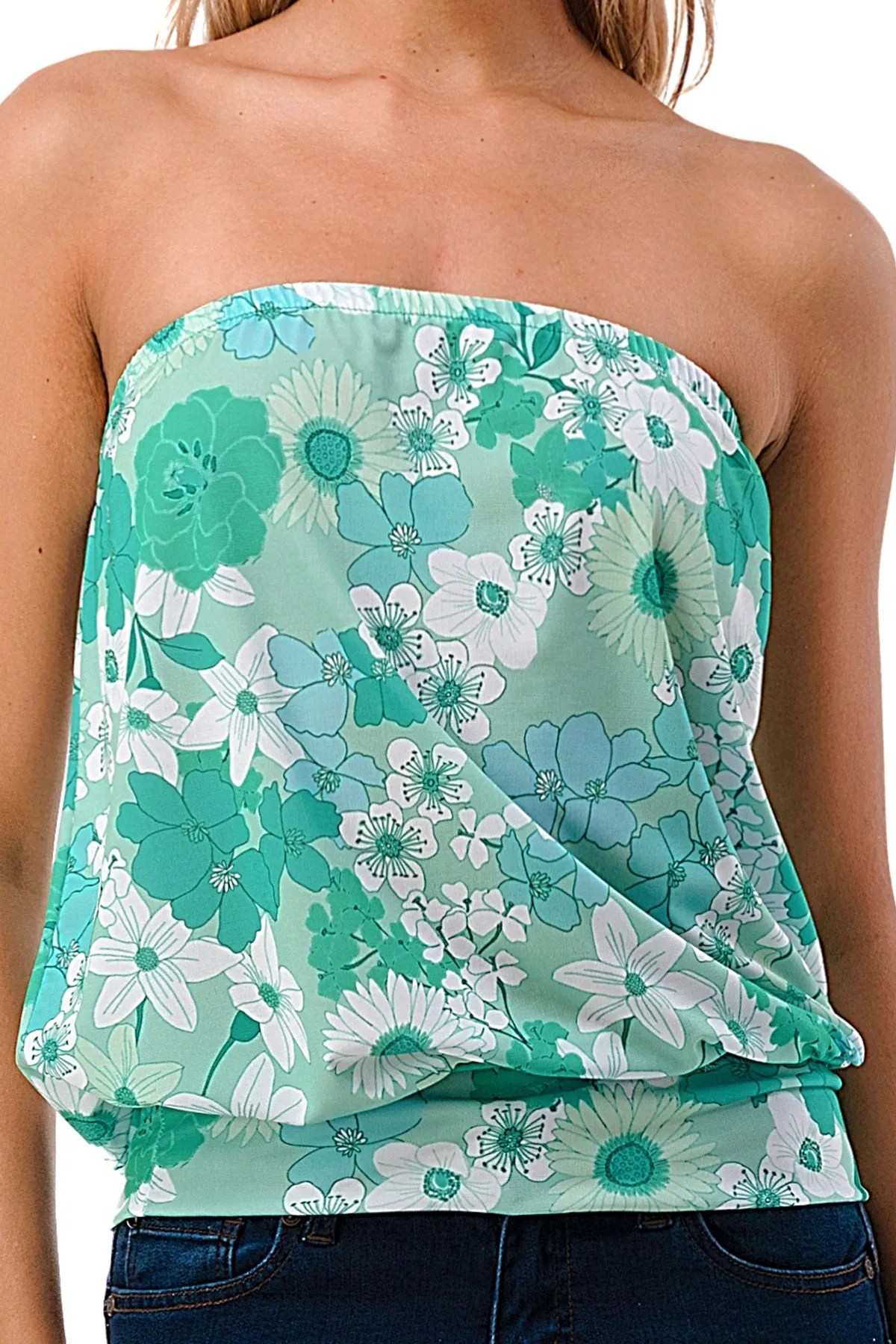 SASKIA TUBE TOP (GREEN FLORAL)- VT2924