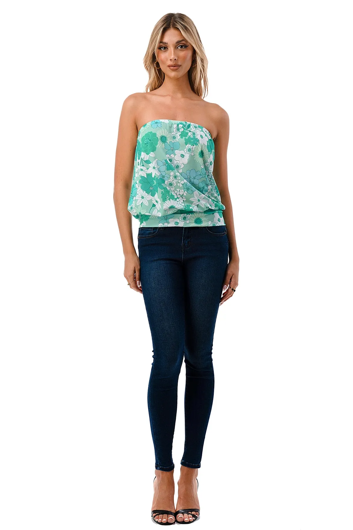 SASKIA TUBE TOP (GREEN FLORAL)- VT2924
