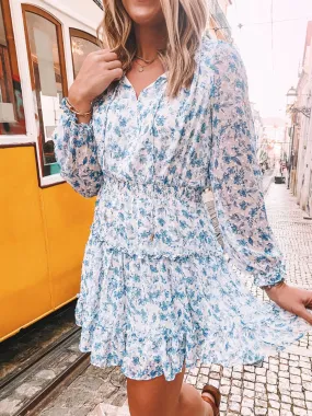 skies are blue: sweet floral mini dress - white/cobalt