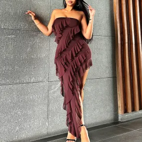 Skinny Women's Fashion Tube Top Backless Split Tassel Dress Party Clubwear