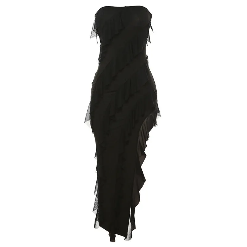 Skinny Women's Fashion Tube Top Backless Split Tassel Dress Party Clubwear