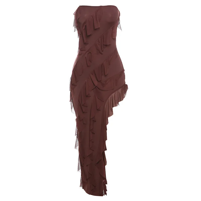Skinny Women's Fashion Tube Top Backless Split Tassel Dress Party Clubwear