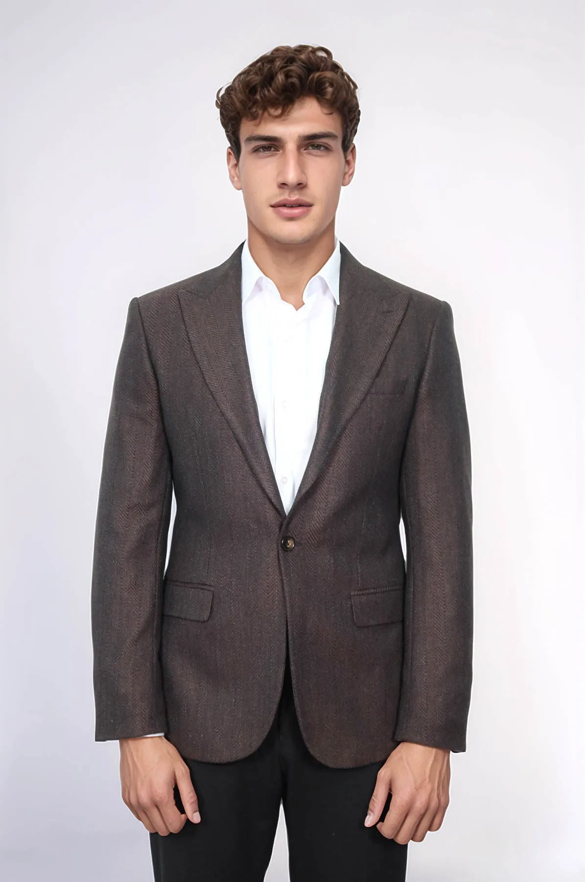 Slim Fit Patterned Brown Men Blazer - Wessi