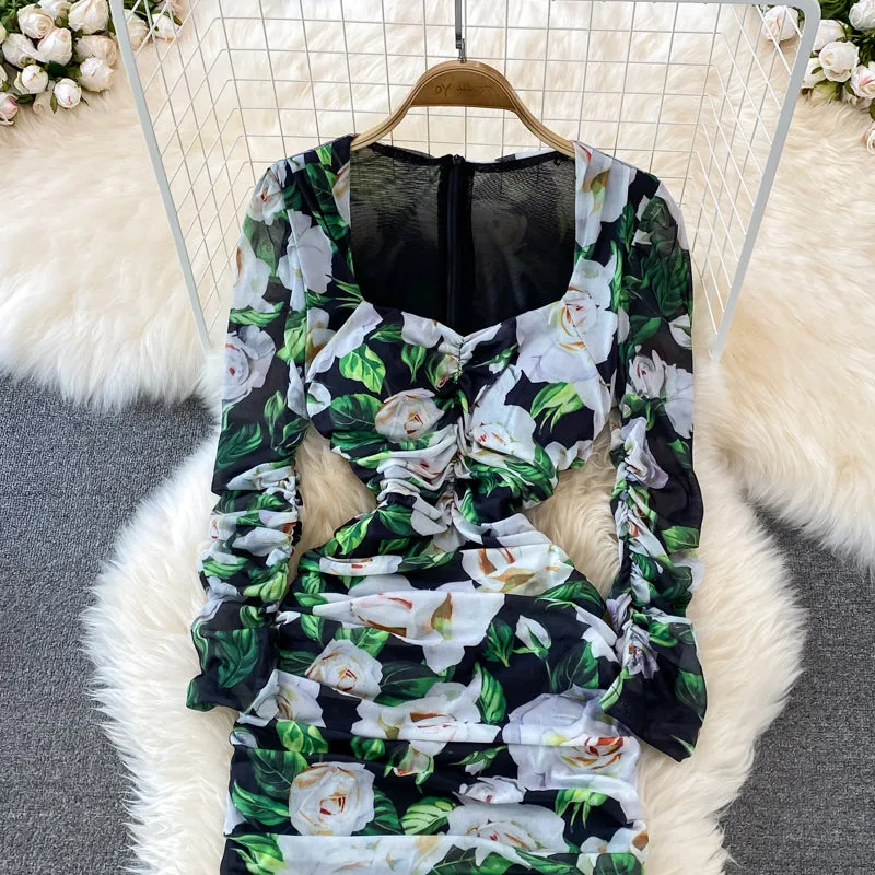 Square Neck Stretch Skinny Pack Hip Dress