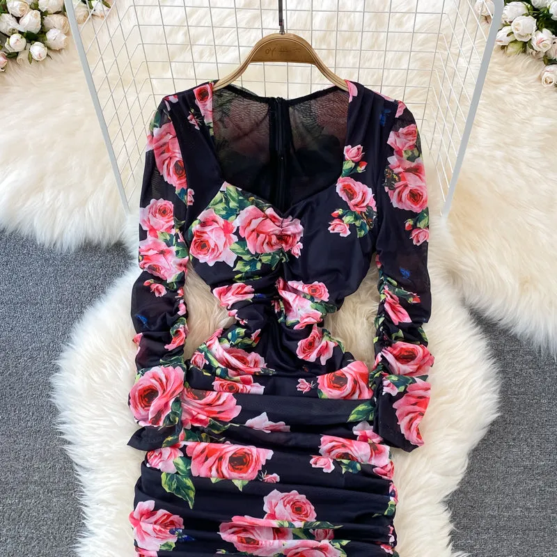 Square Neck Stretch Skinny Pack Hip Dress