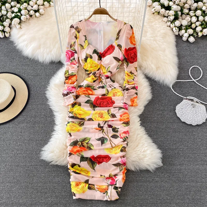 Square Neck Stretch Skinny Pack Hip Dress