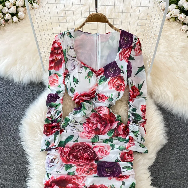 Square Neck Stretch Skinny Pack Hip Dress