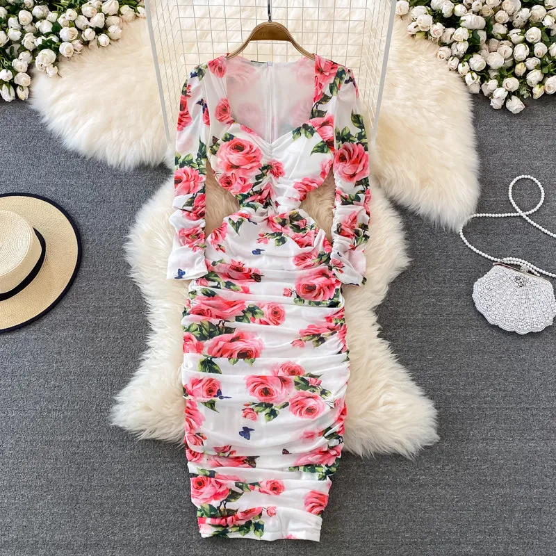 Square Neck Stretch Skinny Pack Hip Dress