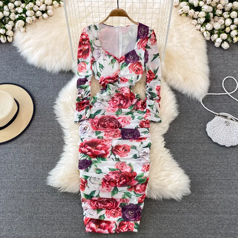 Square Neck Stretch Skinny Pack Hip Dress