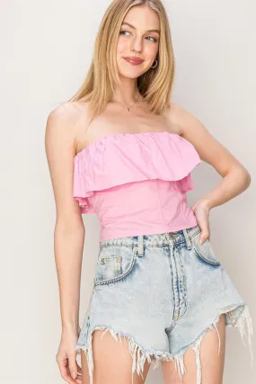 strapless poplin ruffle top