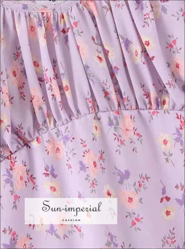 Sun-imperial Vintage Floral Women Midi Dress Spring Square Collar Elastic Vintage Romantics Vacation