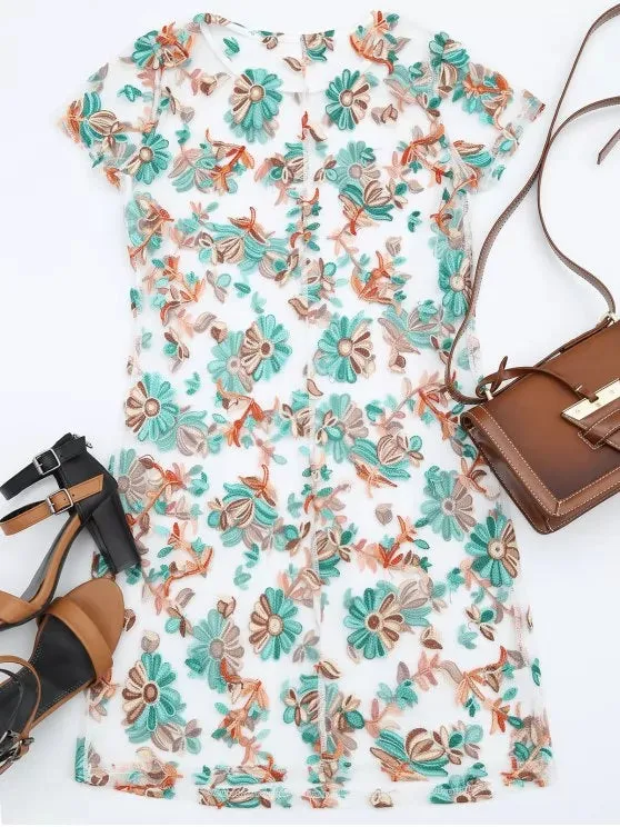 TastyHottie - Pretty Floral Patched Sheer Mesh Dress