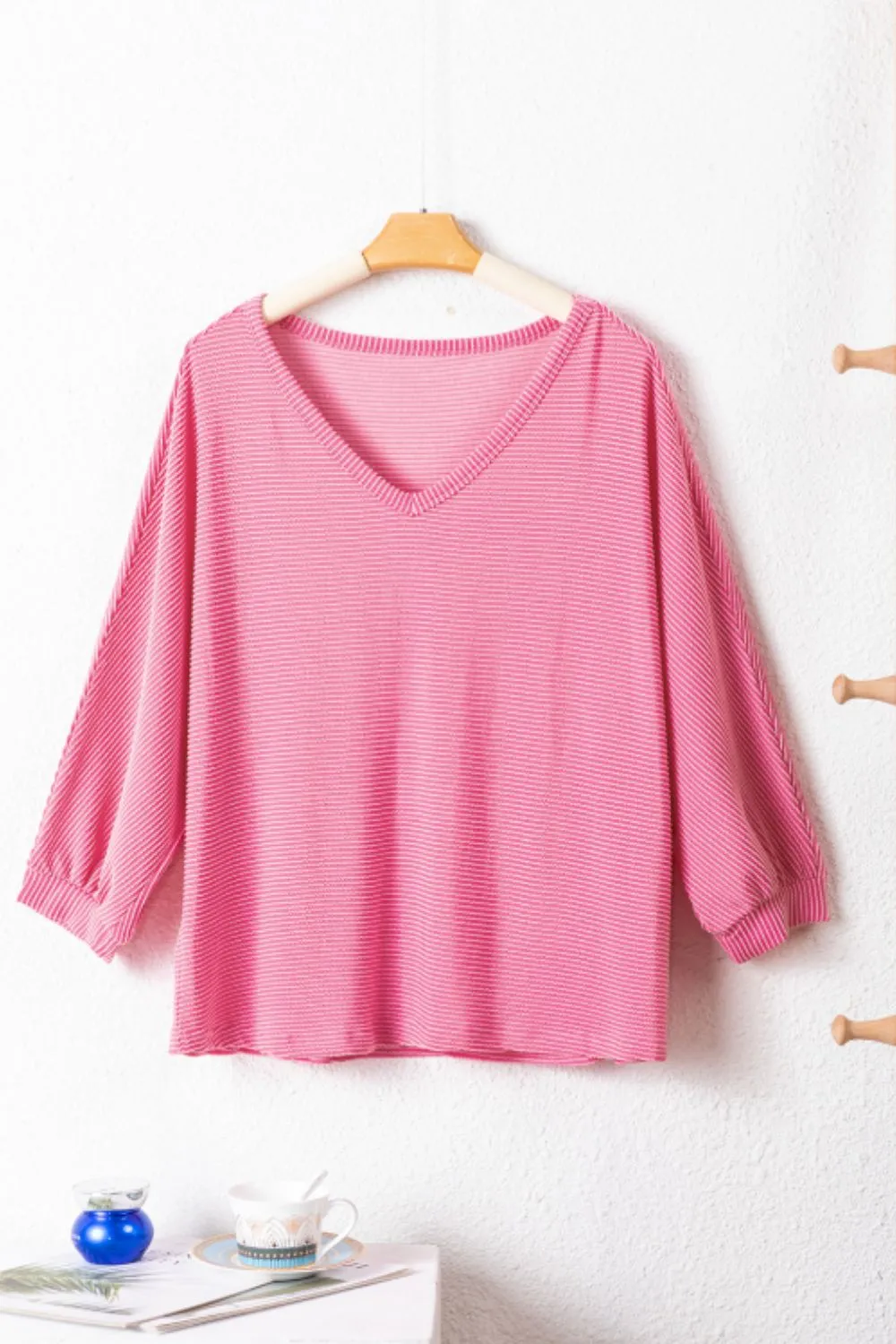 Texture V-Neck Long Sleeve Top