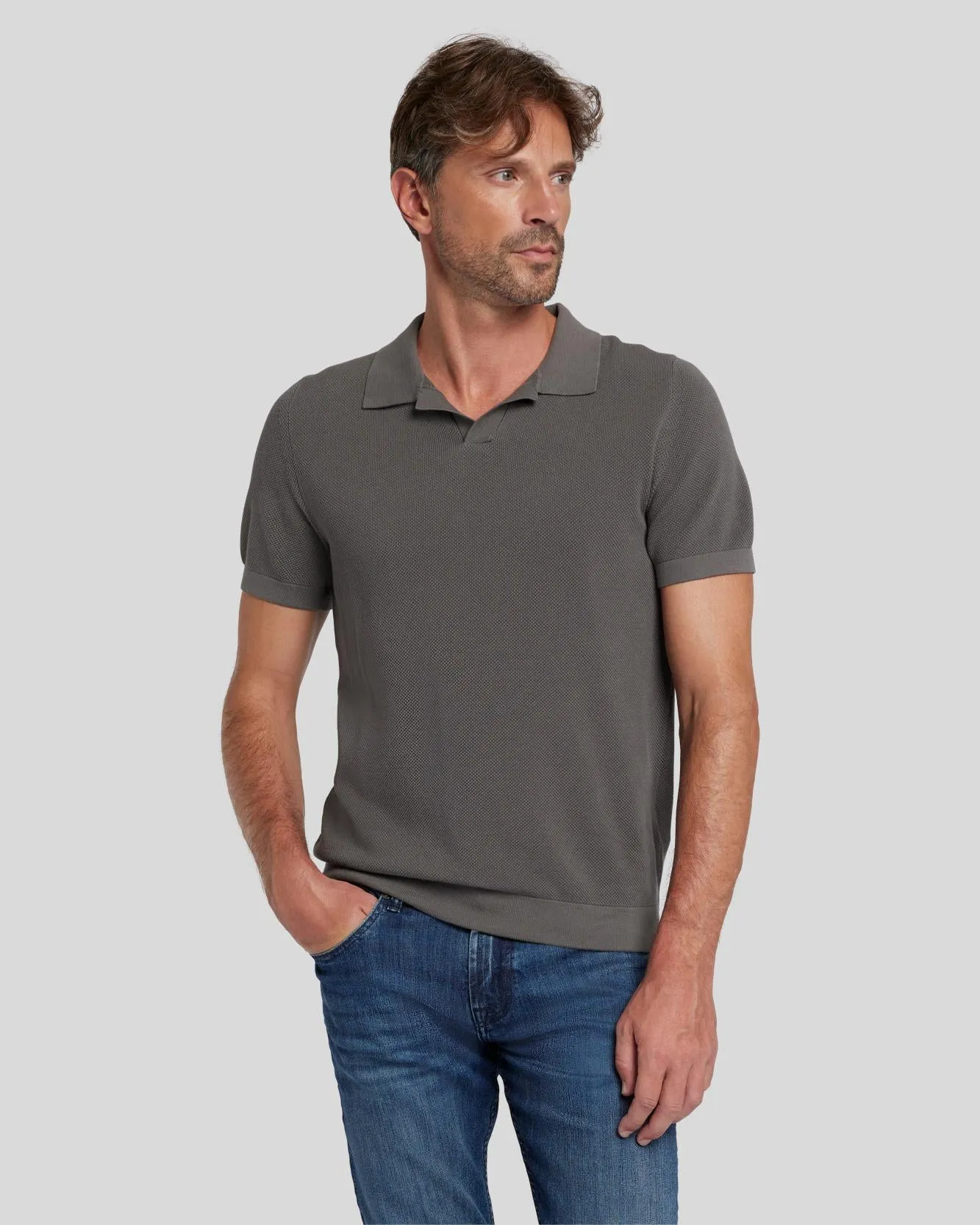 Textured Sweater Polo in Irongate