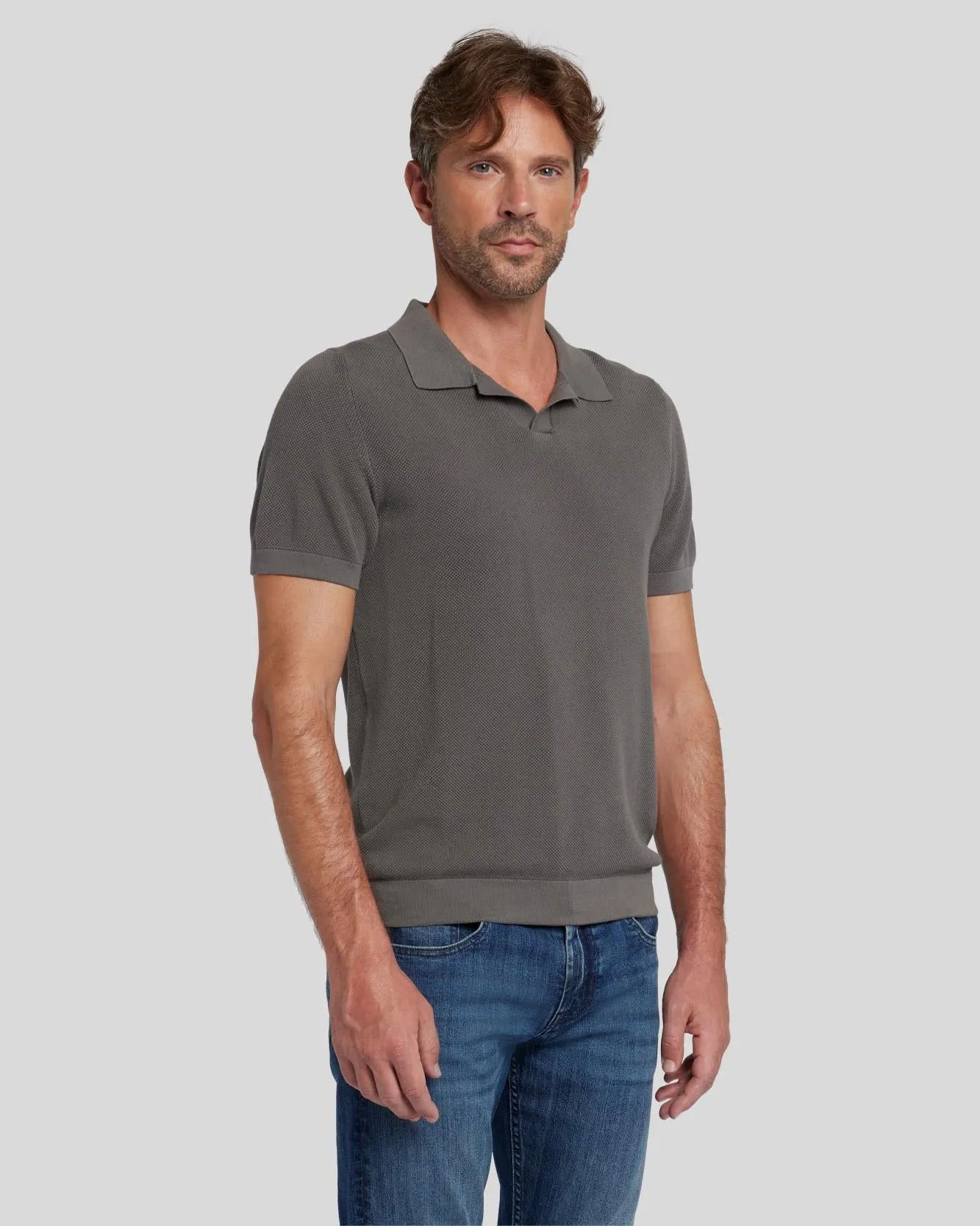 Textured Sweater Polo in Irongate