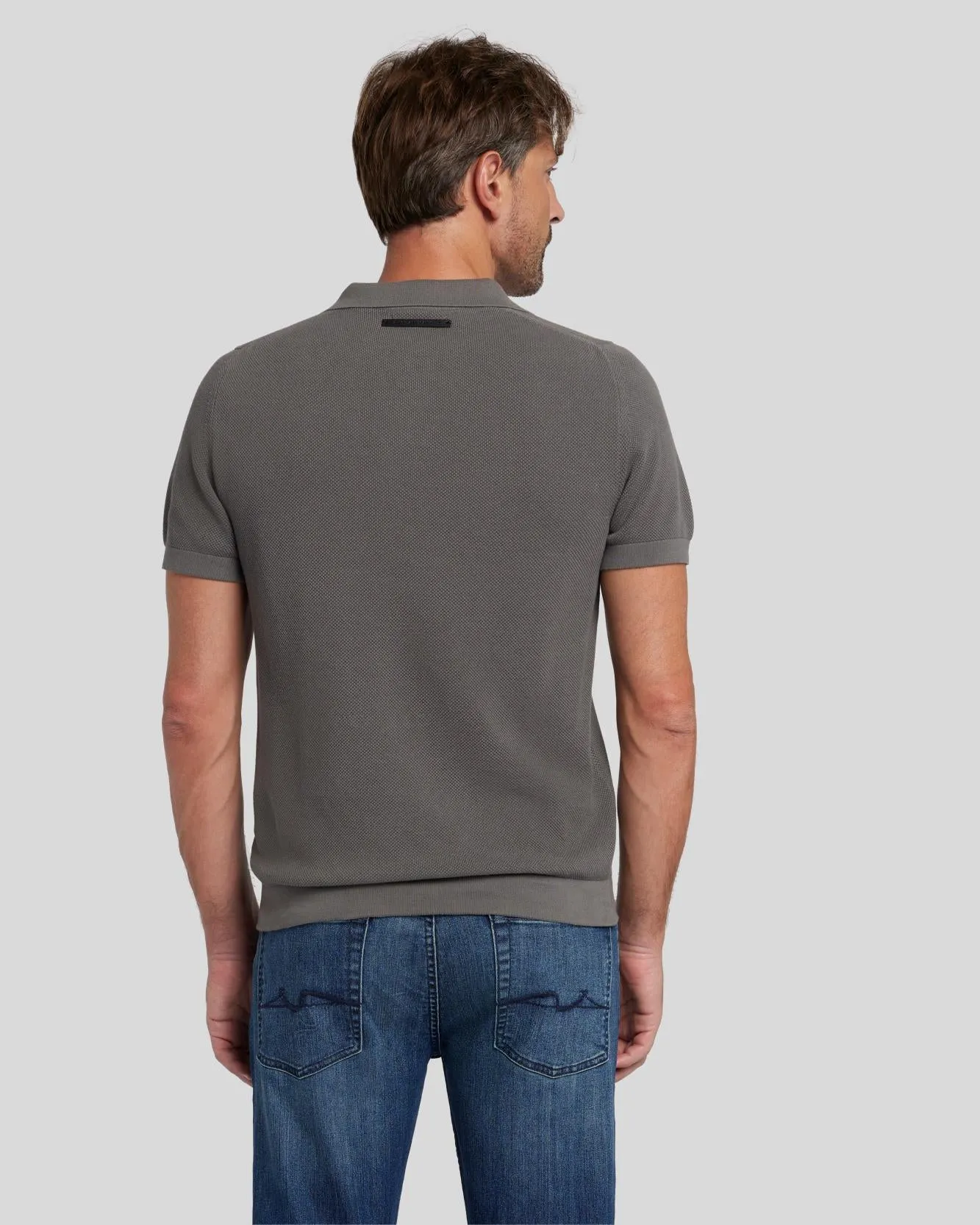 Textured Sweater Polo in Irongate