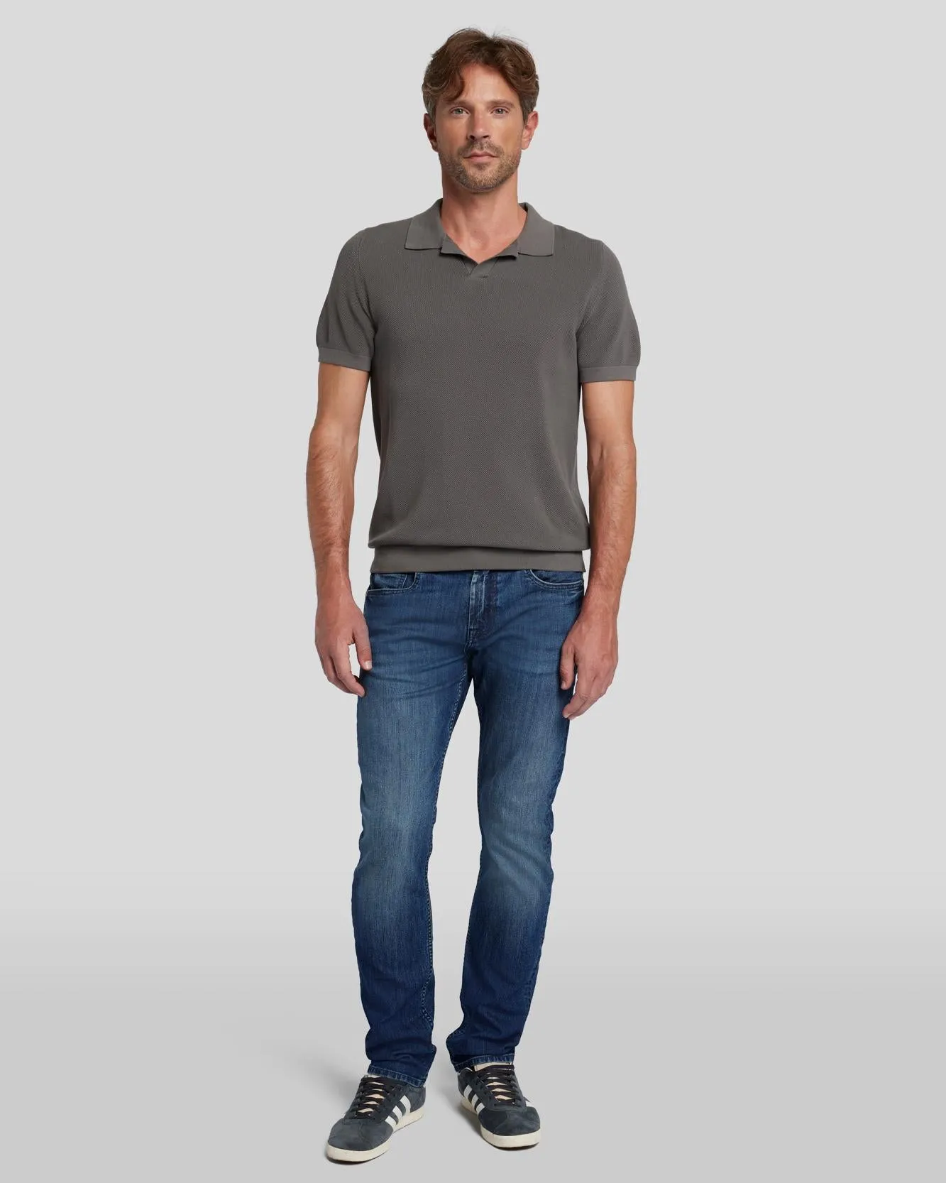 Textured Sweater Polo in Irongate