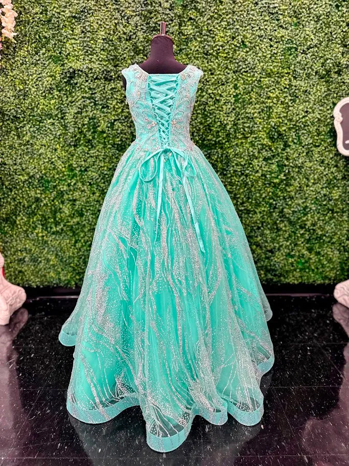 Tiffany Princess 13575 Girls Pageant Dress Crystal Glitter Ball Gown High Neck Crystal A Line