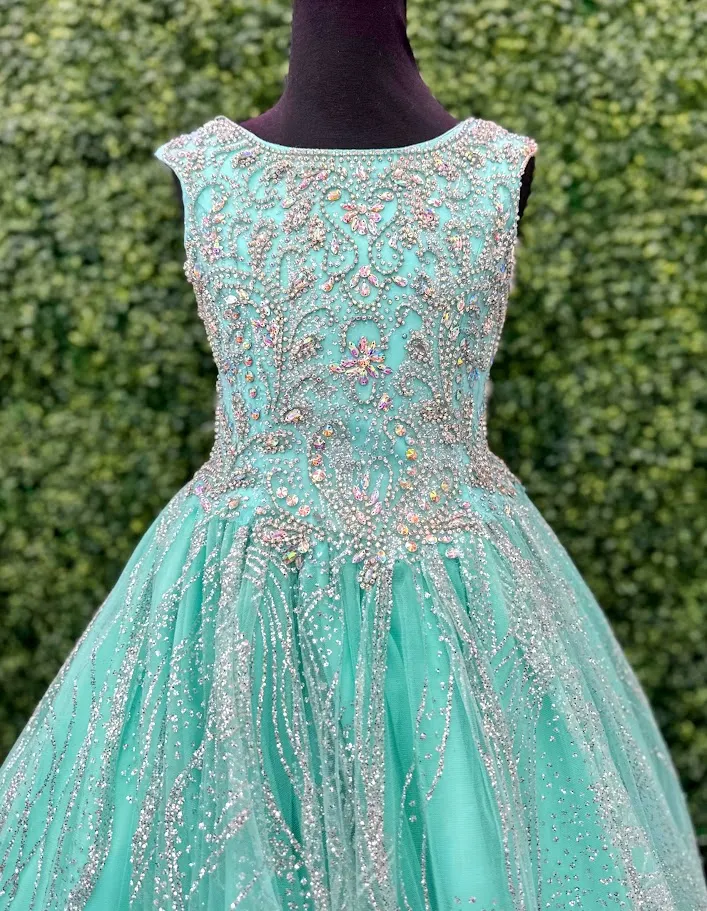 Tiffany Princess 13575 Girls Pageant Dress Crystal Glitter Ball Gown High Neck Crystal A Line