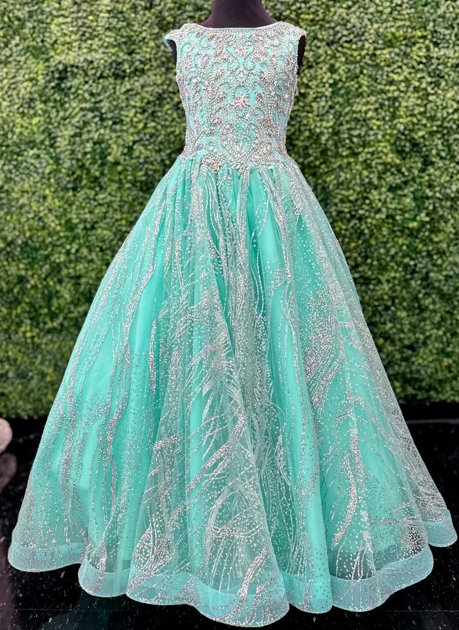 Tiffany Princess 13575 Girls Pageant Dress Crystal Glitter Ball Gown High Neck Crystal A Line