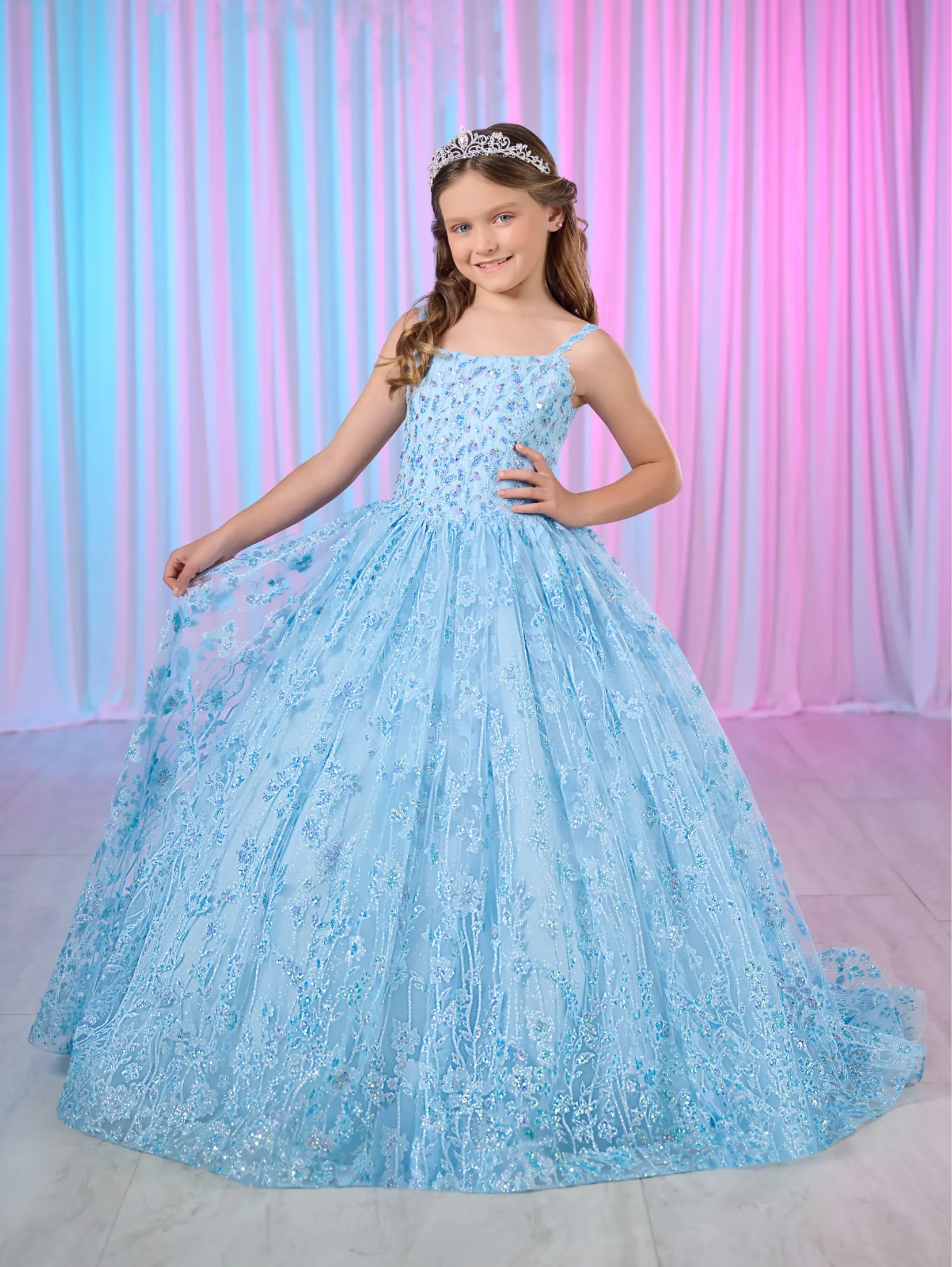 Tiffany Princess 13755 Size 6 Lilac Girls Glitter Pageant Dress Long Ball Gown Formal Sequin Corset