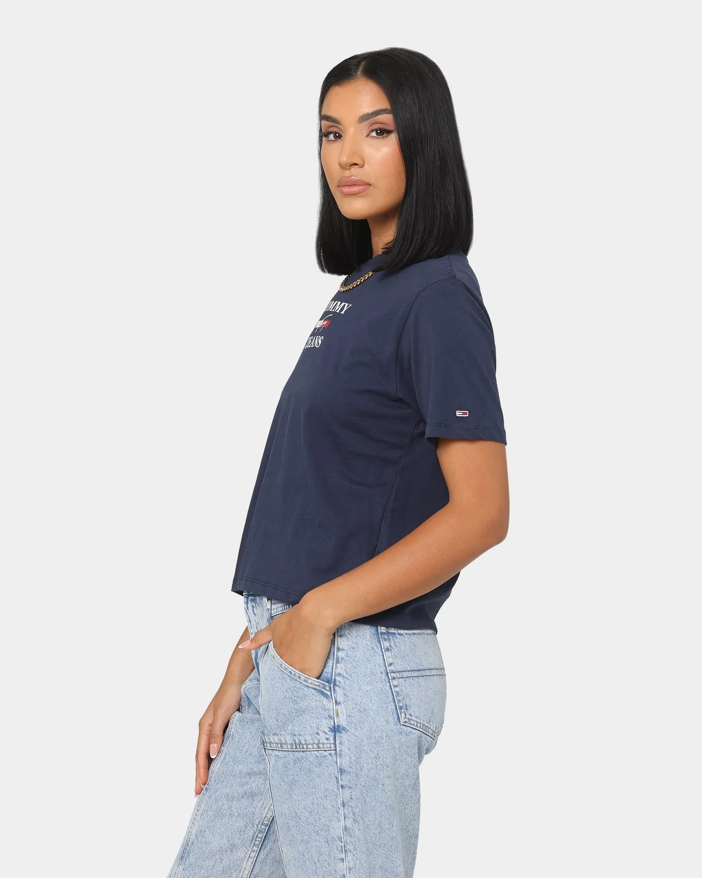 Tommy Jeans Women's Boxy Crop Essential Logo T-Shirt Twilight Navy