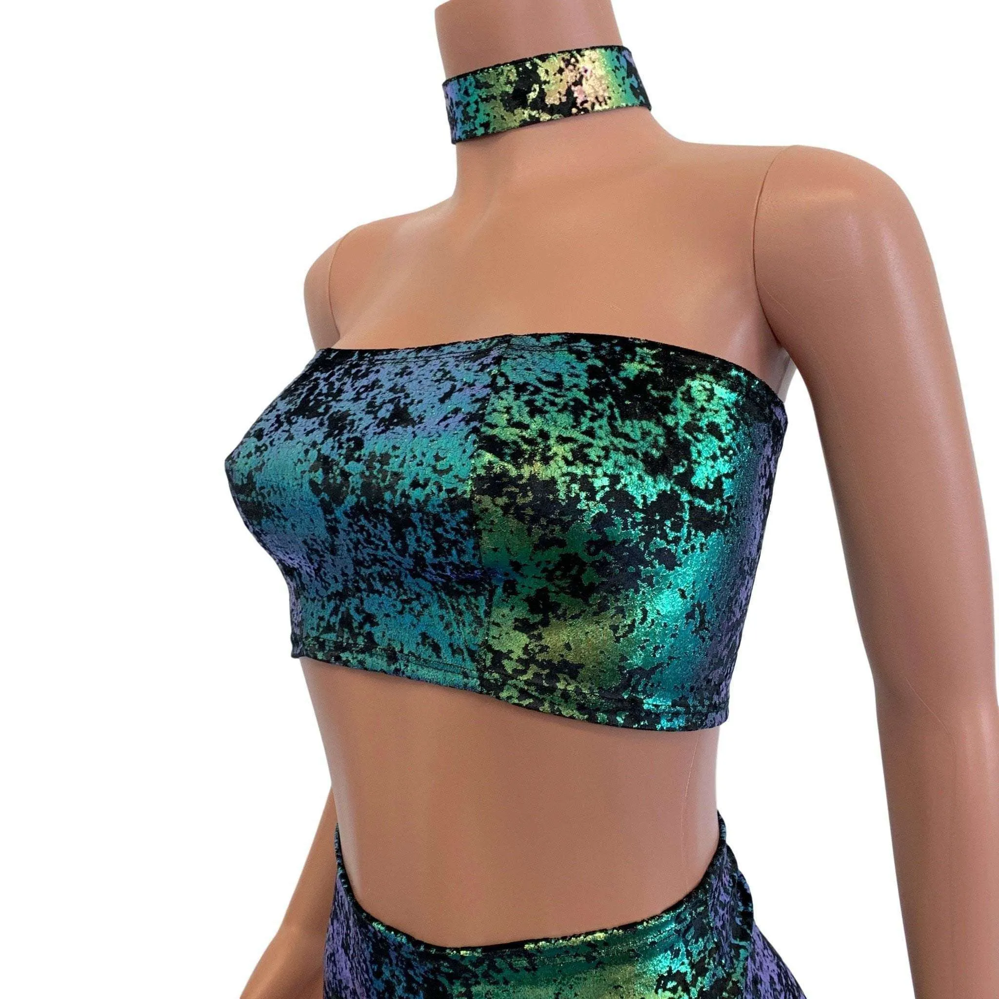 Tube Top Bandeau - Black w/Green Gilded Velvet