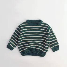 Unisex Kids' Casual Striped Long-Sleeved Knitted Cotton Pullover