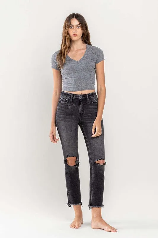 Vervet by Flying Monkey High Rise Stretch Distressed Crop Slim Straight