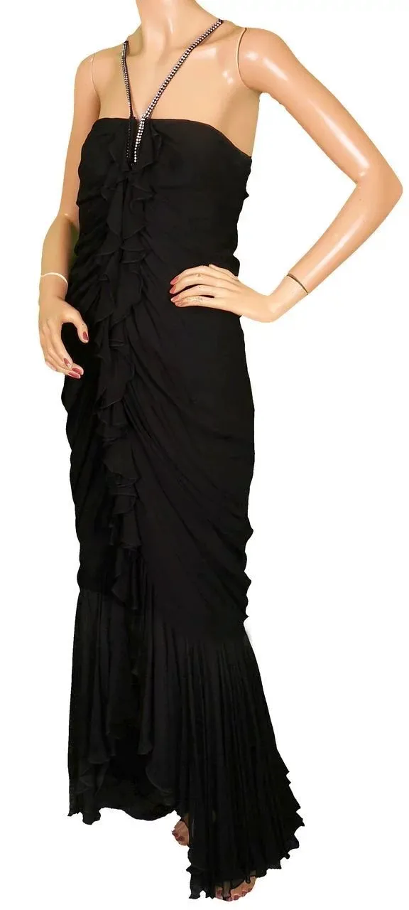 Vintage 1970s Black Silk Chiffon Gown by William Travilla