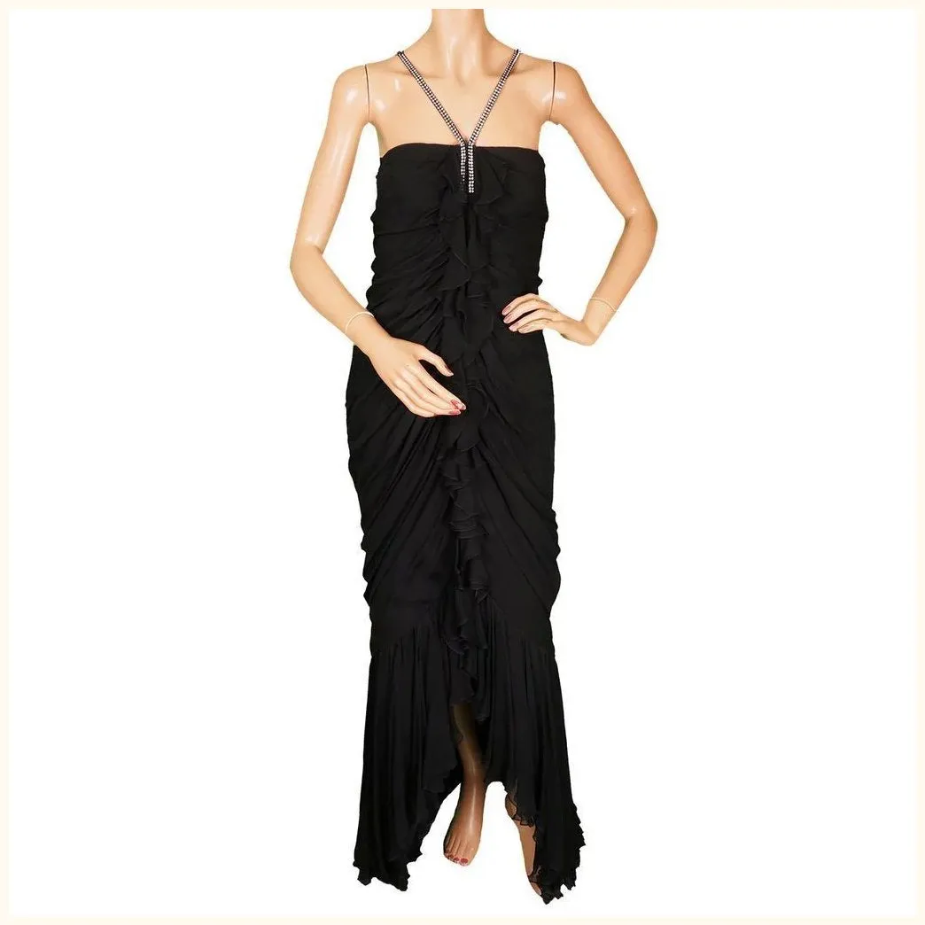 Vintage 1970s Black Silk Chiffon Gown by William Travilla