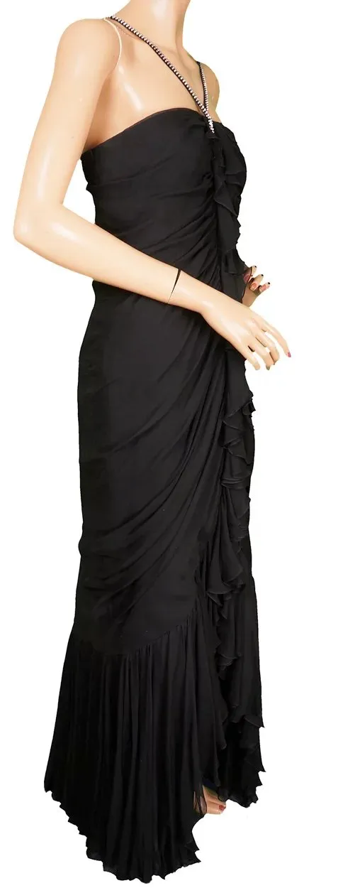 Vintage 1970s Black Silk Chiffon Gown by William Travilla
