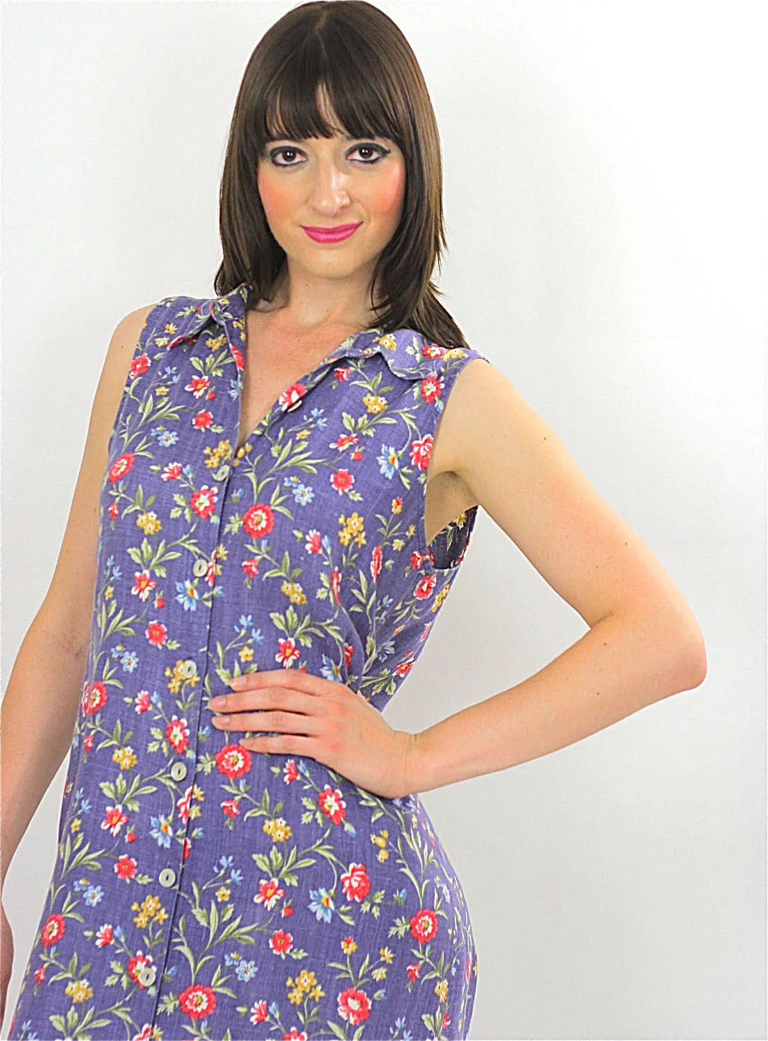 Vintage 90s Grunge Boho mini floral button maxi dress