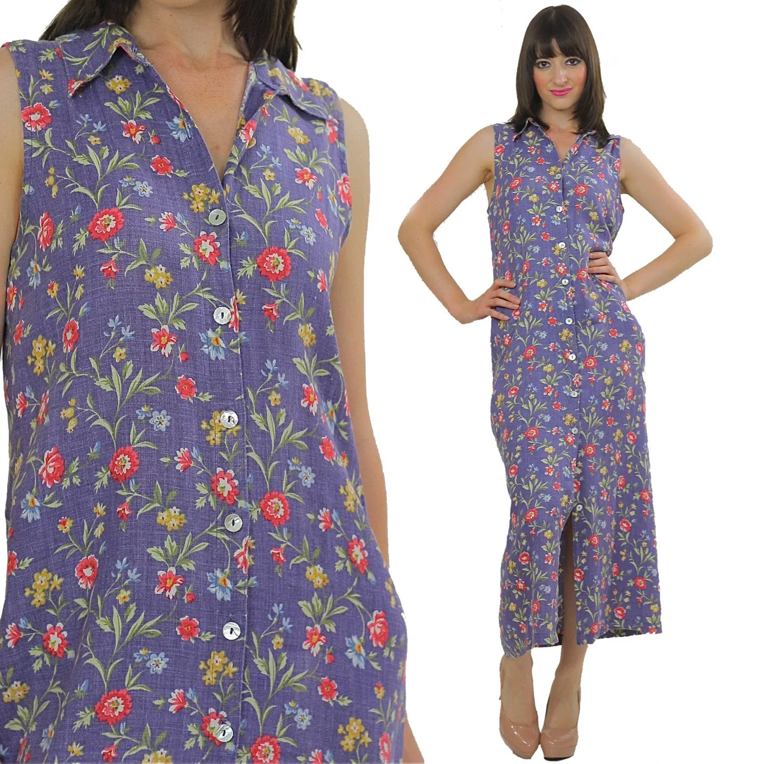 Vintage 90s Grunge Boho mini floral button maxi dress