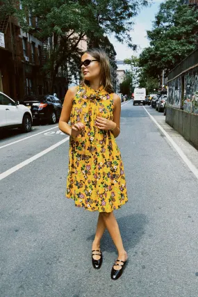VINTAGE YELLOW FLORAL NECKTIE TENT DRESS