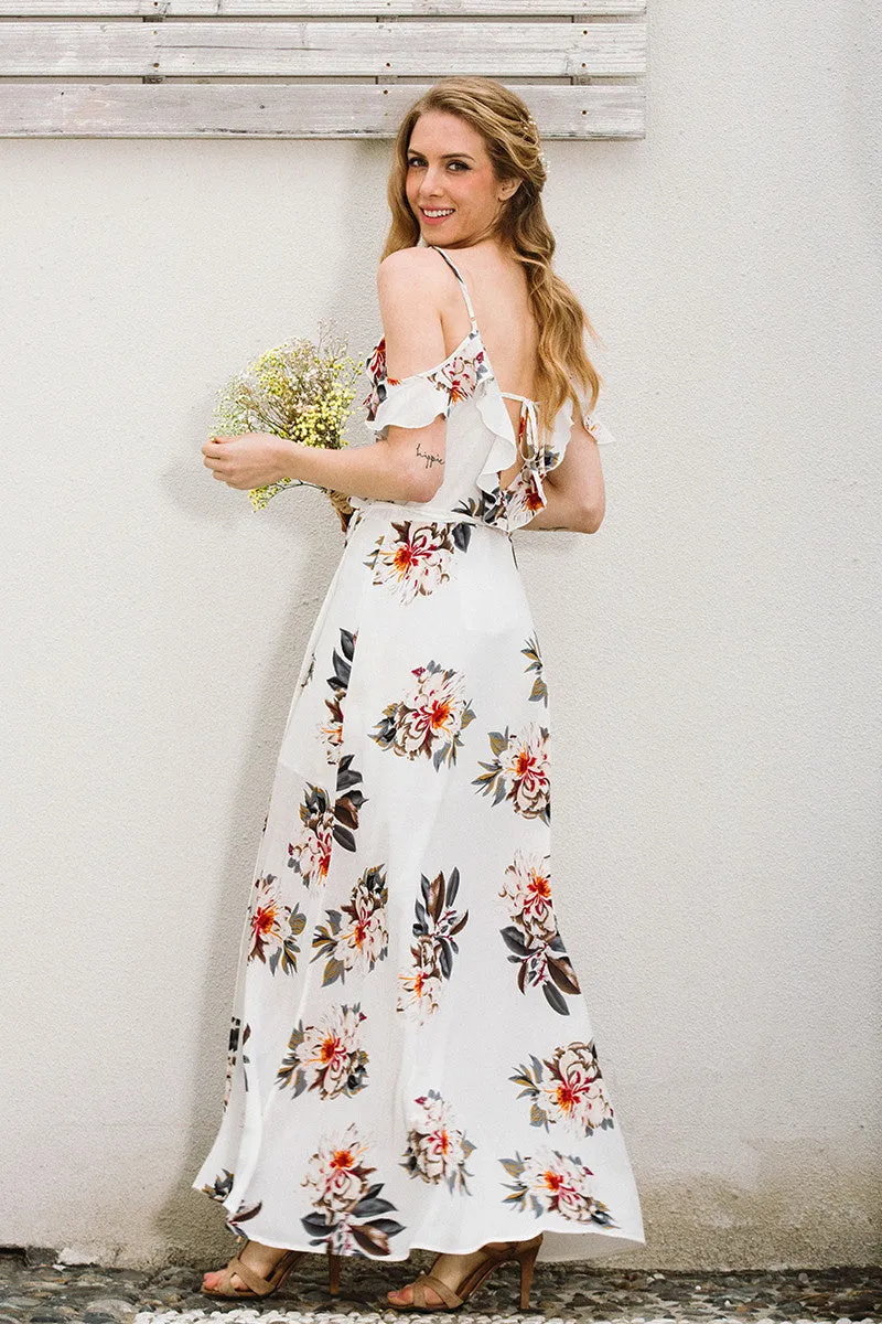White Floral Print Summer Maxi Dress