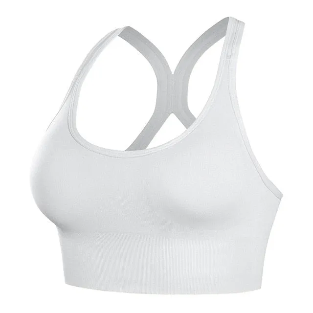 Women Cross Back Sport Bra Seamless Push Up Female Sportswear Brassiere Fitness Shockproof Gym Running Workout Tank Vest Top
