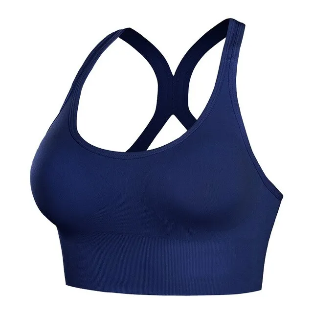 Women Cross Back Sport Bra Seamless Push Up Female Sportswear Brassiere Fitness Shockproof Gym Running Workout Tank Vest Top