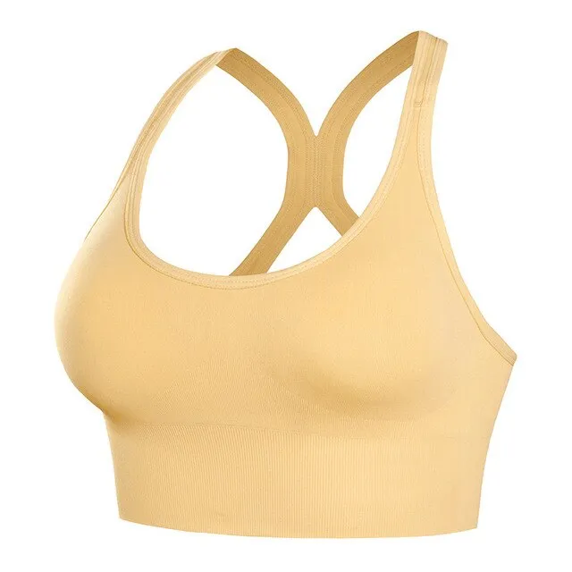 Women Cross Back Sport Bra Seamless Push Up Female Sportswear Brassiere Fitness Shockproof Gym Running Workout Tank Vest Top