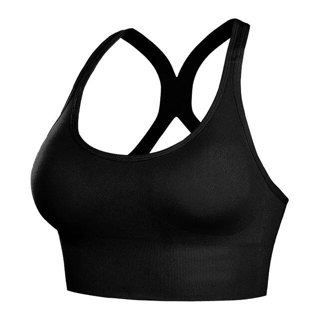 Women Cross Back Sport Bra Seamless Push Up Female Sportswear Brassiere Fitness Shockproof Gym Running Workout Tank Vest Top