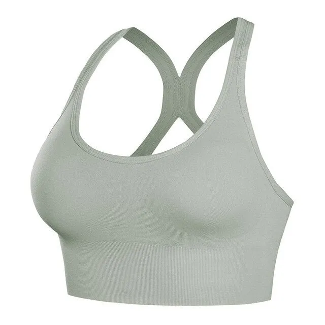 Women Cross Back Sport Bra Seamless Push Up Female Sportswear Brassiere Fitness Shockproof Gym Running Workout Tank Vest Top