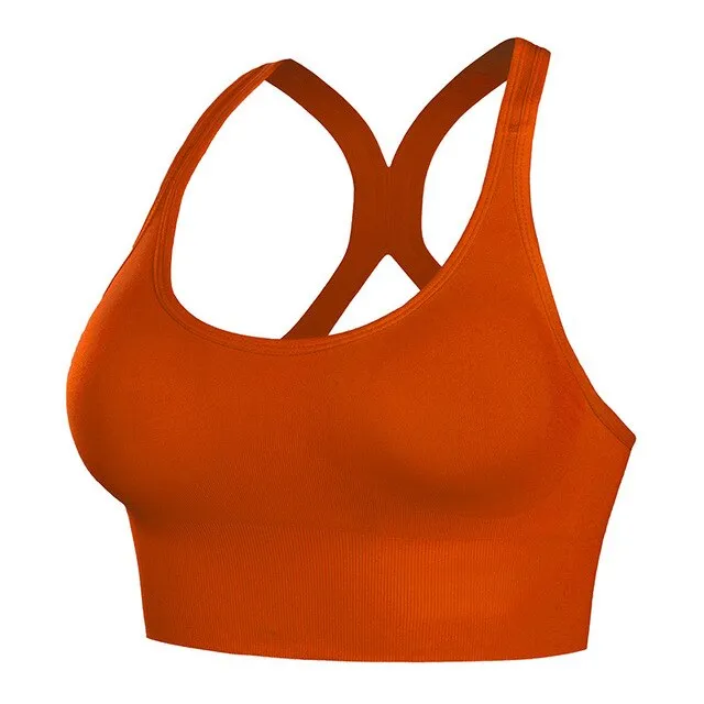 Women Cross Back Sport Bra Seamless Push Up Female Sportswear Brassiere Fitness Shockproof Gym Running Workout Tank Vest Top