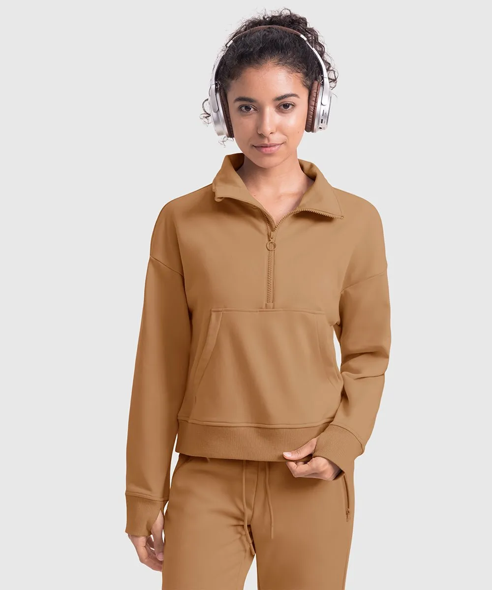 Women's 1/2 Zip Stand collar Pullover And Wide Leg Pants
