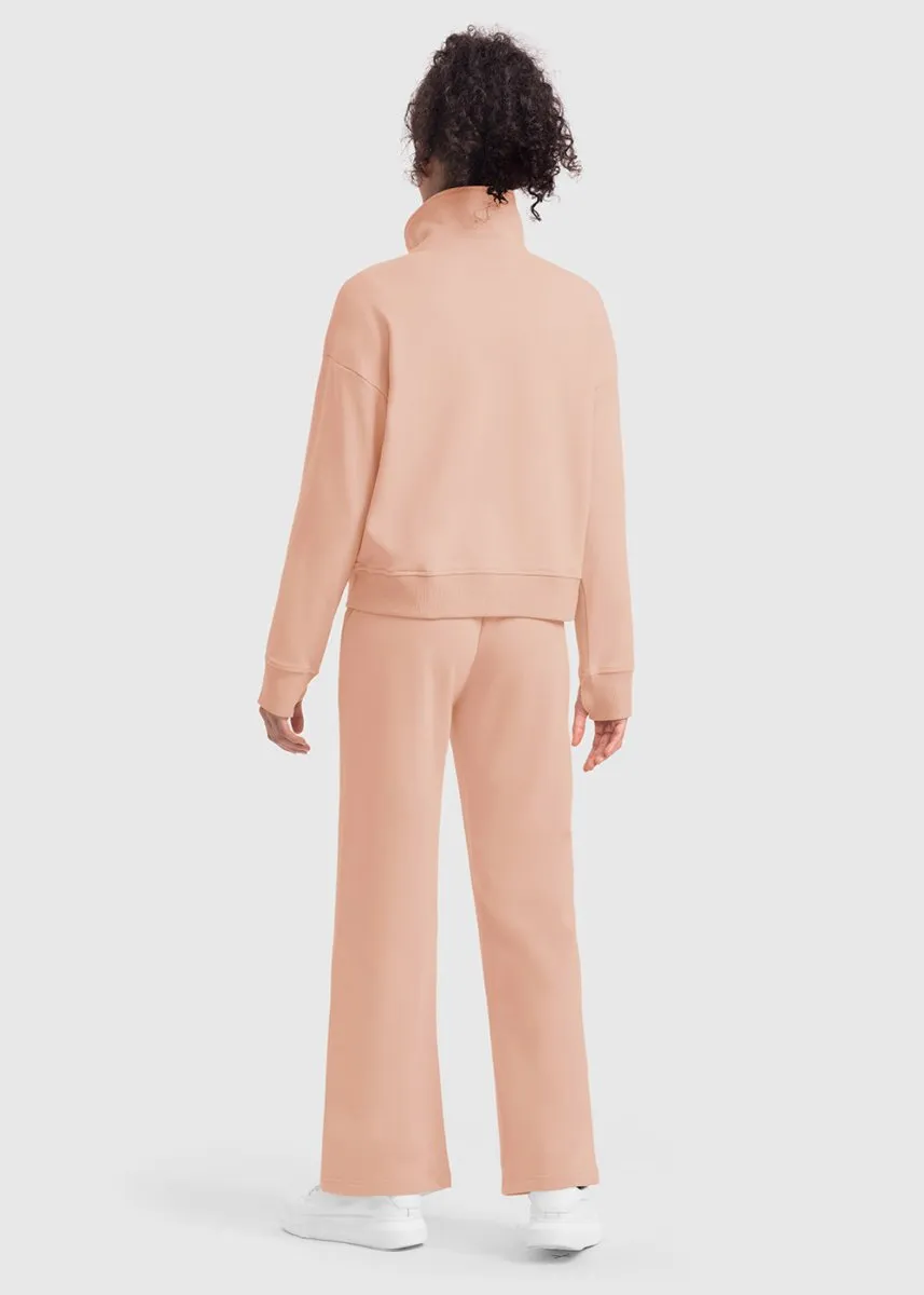 Women's 1/2 Zip Stand collar Pullover And Wide Leg Pants