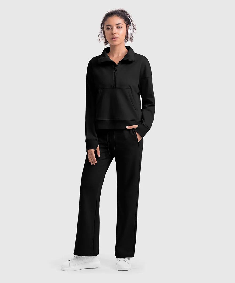 Women's 1/2 Zip Stand collar Pullover And Wide Leg Pants