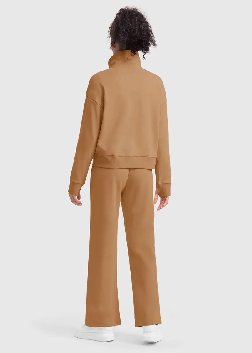 Women's 1/2 Zip Stand collar Pullover And Wide Leg Pants
